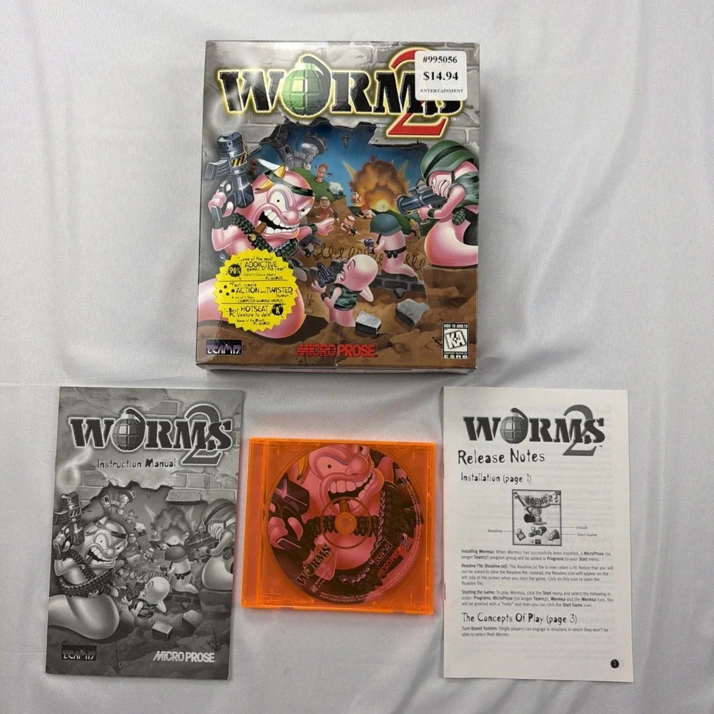 Worms 2 (PC, 1998) Complete in Big Box Manual Disc Release Notes